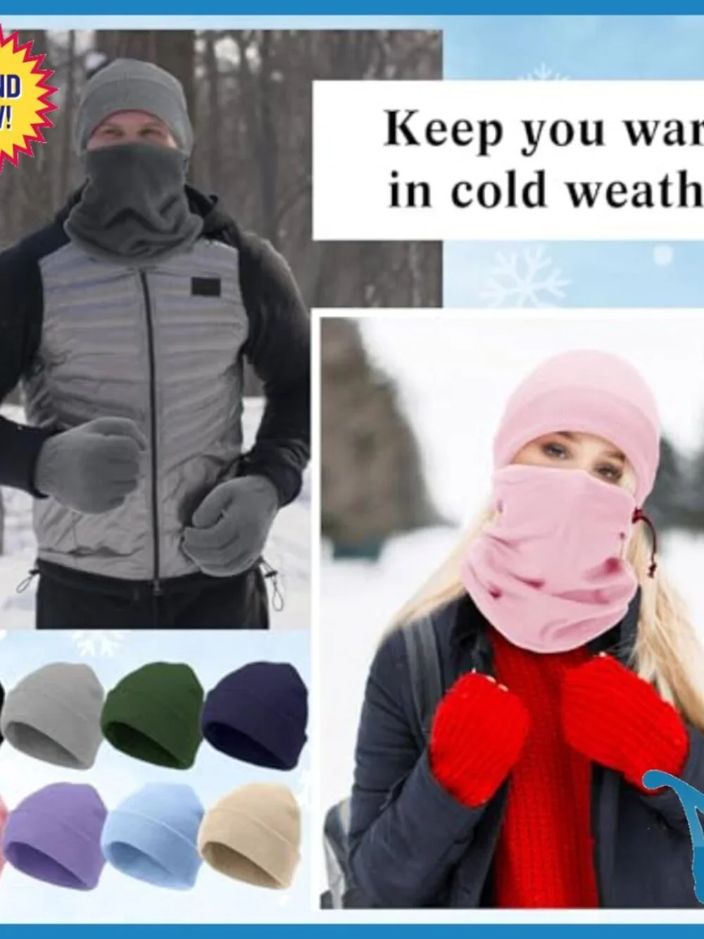 96-Piece Winter Hat Gloves Scarf Set for Adults, Knit Fleece Cold Weather